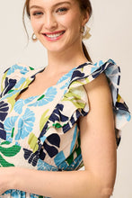 Load image into Gallery viewer, Umgee Vibrant Floral Print Midi Dress in Green/Blue