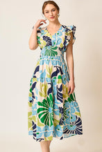 Load image into Gallery viewer, Umgee Vibrant Floral Print Midi Dress in Green/Blue