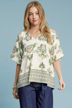 Load image into Gallery viewer, Umgee Printed and Contrasting Border Print Top in Light Olive