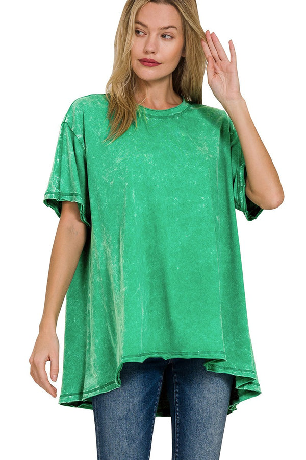 Mineral Washed Oversized Top in Kelly Green ON ORDER Shirts & Tops Zenana   
