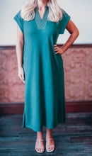 Load image into Gallery viewer, Jodifl Stitched Collar Detailed Side Slit Midi Dress in Hunter Green