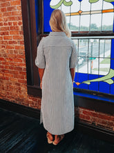 Load image into Gallery viewer, Jodifl Striped Midi Dress with Leopard Print Details in Black