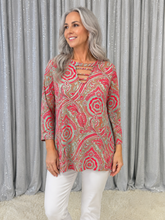 Load image into Gallery viewer, Sew in Love Abstract Paisley Print Top in Taupe/Neon Coral