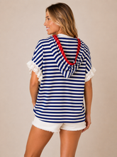 Load image into Gallery viewer, Davi & Dani USA Star Patchwork Hooded Top in Navy