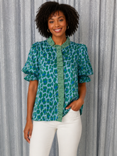 Load image into Gallery viewer, entro Leopard Print Top with Contrasting Plaid Print in Green