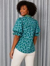 Load image into Gallery viewer, entro Leopard Print Top with Contrasting Plaid Print in Green