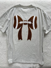 Load image into Gallery viewer, Embroidery Football Bows T-Shirt in Salty Gray