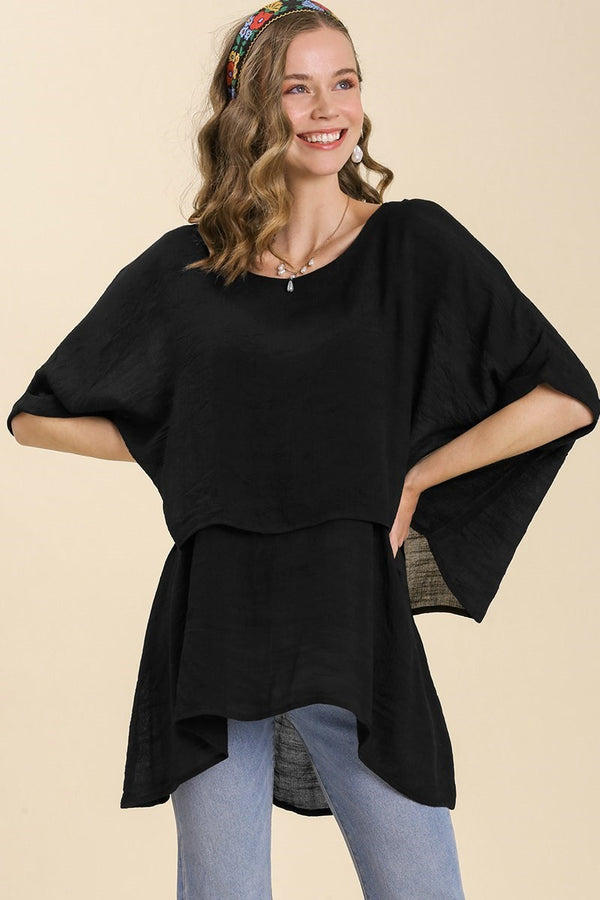 Umgee Lightweight Layered Tunic in Black ON ORDER Tops Umgee   