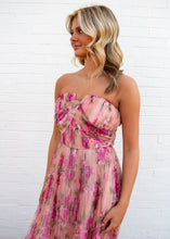 Load image into Gallery viewer, FATE Floral Print Pleated Mesh Maxi Dress in Blush Pink