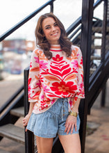 Load image into Gallery viewer, FATE Bold Floral Print Knit Mock Neck Sweater in Pink Multi