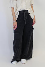 Load image into Gallery viewer, Easel Mineral Washed Terry Knit Pants in Black