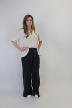 Load image into Gallery viewer, Easel Mineral Washed Terry Knit Pants in Black