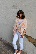 Load image into Gallery viewer, Easel OVERSIZED Heart and Love Patched Top in Peach