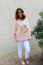 Load image into Gallery viewer, Easel OVERSIZED Heart and Love Patched Top in Peach