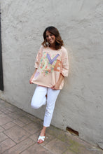 Load image into Gallery viewer, Easel OVERSIZED Heart and Love Patched Top in Peach