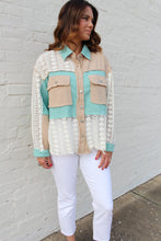 Load image into Gallery viewer, POL OVERSIZED Knit and Crochet Button Down Top in Aqua Teal