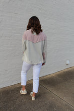 Load image into Gallery viewer, POL OVERSIZED Knit and Crochet Button Down Top in Grey Lilac