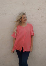 Load image into Gallery viewer, Easel Cotton Gauze Woven Button Down Top in Coral Shirts & Tops Easel