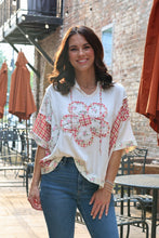 Load image into Gallery viewer, Easel OVERSIZED Solid and Mixed Print Hooded Top with Flower Patch in Cream