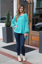 Load image into Gallery viewer, Easel Solid Color OVERSIZED Terry Knit Top in Atlantis Green