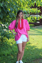 Load image into Gallery viewer, Entro Solid Color Top with Contrasting Color Details in Hot Pink