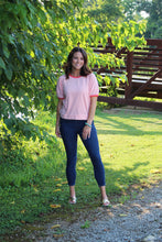 Load image into Gallery viewer, Jodifl Solid Color Knit Top with Contrasting Colored Stripes Details in Blush