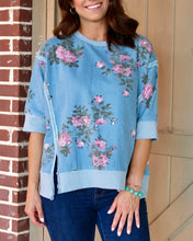 Load image into Gallery viewer, BiBi OVERSIZED Denim Floral Print Top in Denim