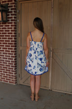 Load image into Gallery viewer, FATE Floral Print FITTED Mini Dress with Ric Rac Trim in Cream/Blue