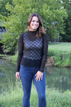 Load image into Gallery viewer, Oddi Sheer Mesh Top with Tonal Bow Embroidery in Black