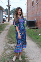 Load image into Gallery viewer, GiGio Mixed Abstract Print Midi Dress in Navy/Sky Blue