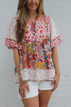 Load image into Gallery viewer, BiBi Mix n Match Print Peasant Top in Rose Mix