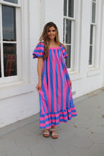 Load image into Gallery viewer, Peach Love Contrasting Bold Stripe Maxi Dress in Royal/Pink