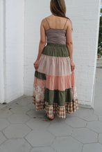 Load image into Gallery viewer, Easel Mixed Print Patchwork Maxi Skirt in Olive
