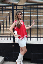 Load image into Gallery viewer, Le Lis Knit Sweater Vest with Bow Tie Sides in Red-White