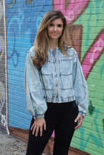 Load image into Gallery viewer, ee:some Snow Washed Gathered Panel Jacket in Denim