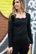 Load image into Gallery viewer, So Me FITTED Knit Sweater Top with Scalloped Neckline in Black