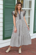 Load image into Gallery viewer, Entro A-Line Contrasting Striped Maxi Dress in Black
