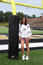 Load image into Gallery viewer, Peach Love Terry Knit Sweatshirt with Football Bow Patches in White