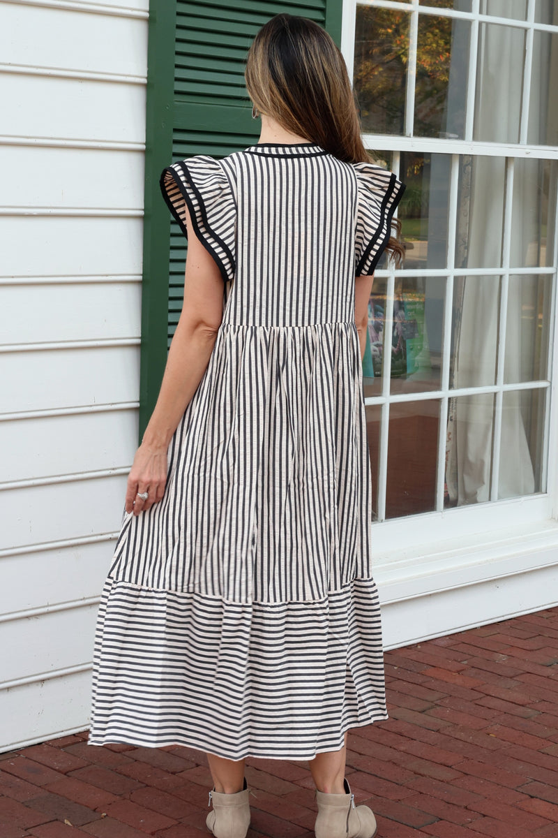 black dress with stripes Retro Stage Vertical Black & White Striped Straps Pencil Bodycon Dress Pin up Style