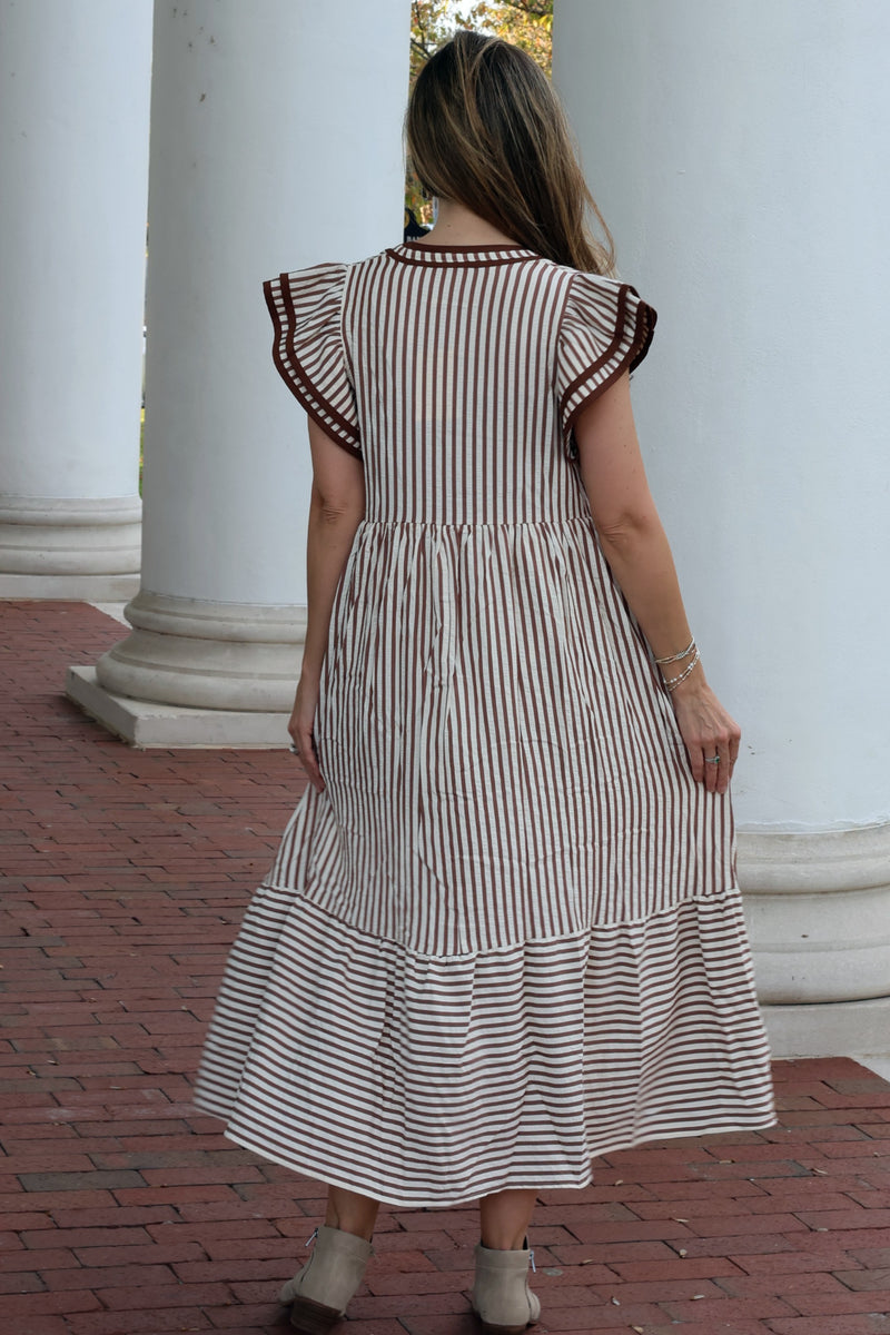 Entro A-Line Contrasting Striped Maxi Dress in Brown – June Adel