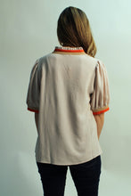 Load image into Gallery viewer, Jodifl Lightweight Solid Color Top with Contrasting Stripe Accents in Oatmeal