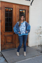 Load image into Gallery viewer, BiBi OVERSIZED Rose Twill and Stripe Mix n Match Top in Blue/Denim