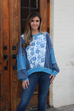 Load image into Gallery viewer, BiBi OVERSIZED Rose Twill and Stripe Mix n Match Top in Blue/Denim
