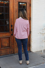 Load image into Gallery viewer, Sew in Love Contrasting Color Striped Top with Ribbed Details in Coral/Oatmeal