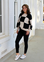 Load image into Gallery viewer, Sew In Love Contrasting Color Checkered Board Pattern Knit Sweater in Taupe/Black