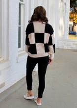 Load image into Gallery viewer, Sew In Love Contrasting Color Checkered Board Pattern Knit Sweater in Taupe/Black