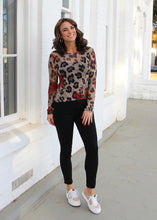 Load image into Gallery viewer, Sew in Love FITTED Mesh Leopard Print and Rose Top in Taupe/Red