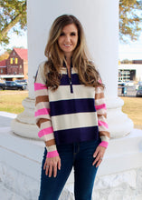 Load image into Gallery viewer, Sew in Love Multi Colored Mixed Stripe Knit Sweater in Oatmeal/Navy