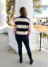 Load image into Gallery viewer, Sew in Love Multi Colored Mixed Stripe Knit Sweater in Oatmeal/Navy