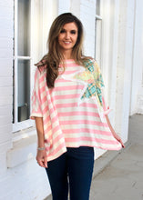 Load image into Gallery viewer, BlueVelvet Oversized Contrasting Stripe Top with Flower Patch in Pink-White